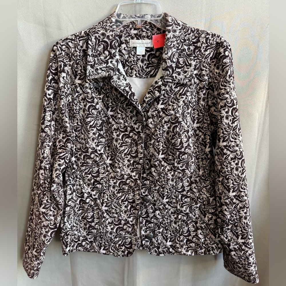 Christopher & Banks Floral Corduroy Jacket Beige Brown Stretch Size S